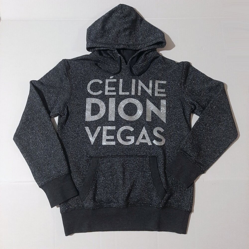 rare Celine Dion Las Vegas Metallic Glitter womens Hoodie size Small Gray Black